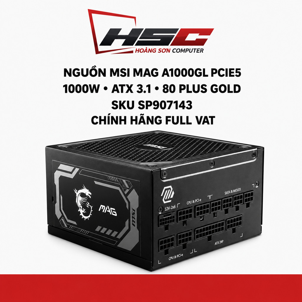 Nguồn MSI MAG A1000GL PCIE5 1000W ATX 3.1 80 Plus Gold Modular - Hàng Chính Hãng FULL VAT