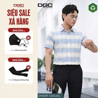 Sơ mi ngắn tay DGC dáng suông Smart Casual vạt bằng, Vải tre mềm mại thoáng mát - SASNBF130M
