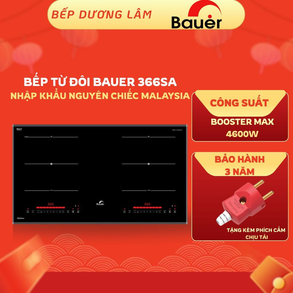 Bếp từ đôi Bauer BE 366SA  Bếp điện từ âm Inverter tiết kiệm điện Nhập khẩu nguyên chiếc Malaysia|Ca