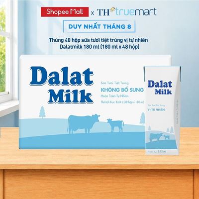[LIVE STREAM] Thùng 48 hộp sữa tươi tiệt trùng Dalatmilk vị tự nhiên 180 ml (180 ml x 48)