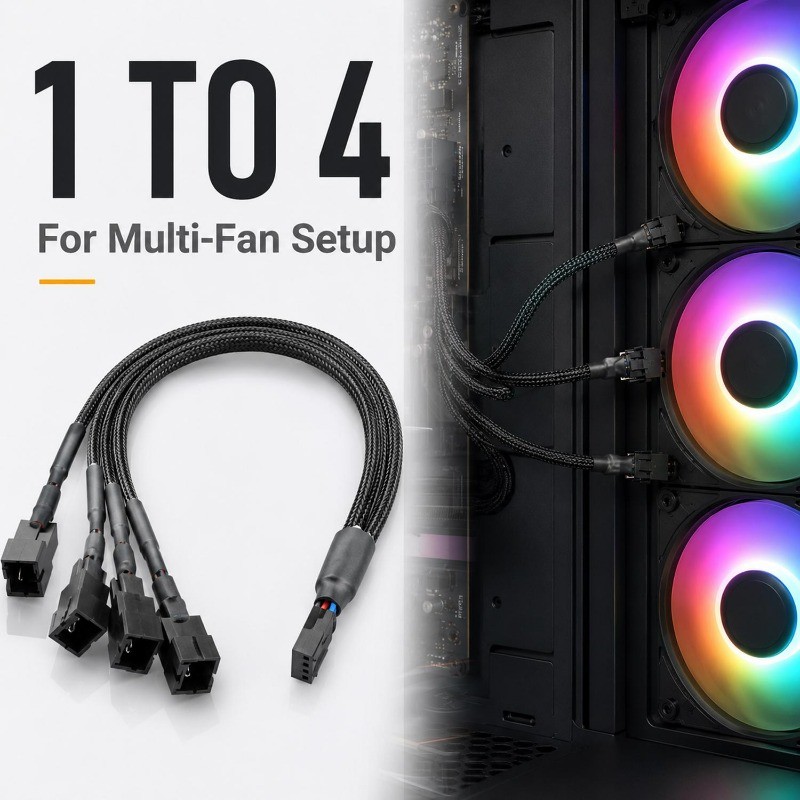 Cáp nối dài 1 đến 4 - Bộ chia quạt điều khiển làm mát - Vỏ CPU Cáp nguồn có tay quạt - Cáp chuyển đổ