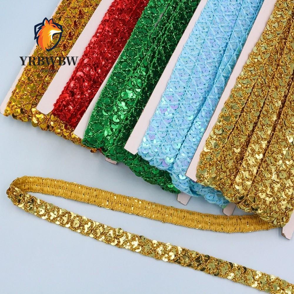 Ruy băng viền sequin YRBWBW, băng ren sequin rộng 1,5cm kim loại, dài 10 mét thanh lịch kết cấu lấp 