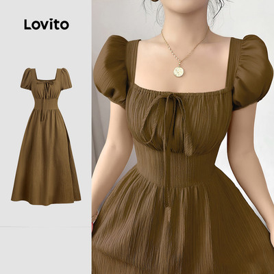 Đầm Lovito thanh lịch phong cách khóa kéo mùa xuân/hè màu nâu cho nữ L154LD221
