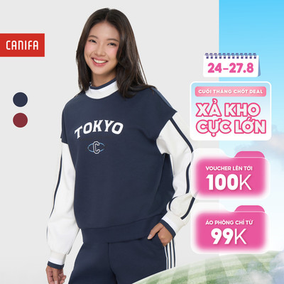 Áo nỉ nữ dài tay cổ cao có hình in CANIFA 6TW25C002