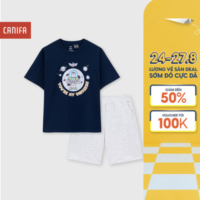 Bộ quần áo bé trai CANIFA bộ hè cộc tay có hình in 100% cotton đạt chứng chỉ OEKO-TEX 2LS26S003