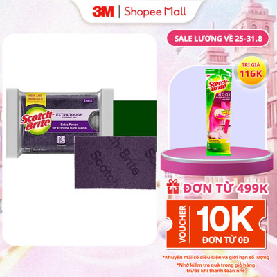 Cước rửa chén siêu mạnh 3M™ Scotch-Brite®, an toàn cho vỉ nướng, nồi inox, gang, thép, gói 4 miếng
