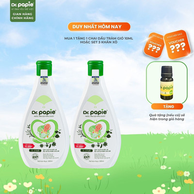 [500ml] Combo 2 Nước Tắm Gội 2 IN 1 Chiết Xuất Trà Shan Tuyết Giảm Mẩn Đỏ Rôm Sảy Dr.Papie dành cho bé sơ sinh