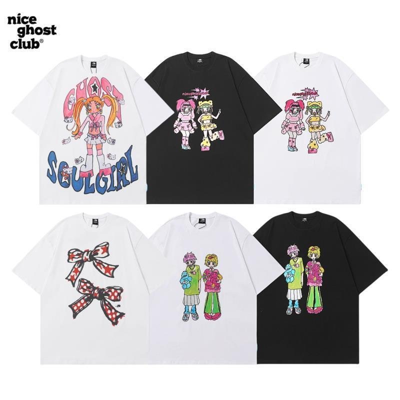 VBKL South Korea NGC Nayeon's style: Loose-fitting short-sleeve shirt with beautiful girl graffiti T