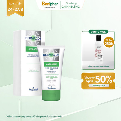 Sữa rửa mặt Farmona Dermacos Anti-Acne Deep Cleansing Gel with Bioactive Mud Extract Hỗ Trợ Làm Sạch Sâu Ngừa Mụn 150ml