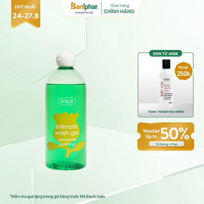 Dung dịch vệ sinh phụ nữ Intimate Ziaja Ba Lan Cúc La Mã dịu nhẹ cân bằng pH tự nhiên, dưỡng ẩm sâu, giảm kích ứng 500ml