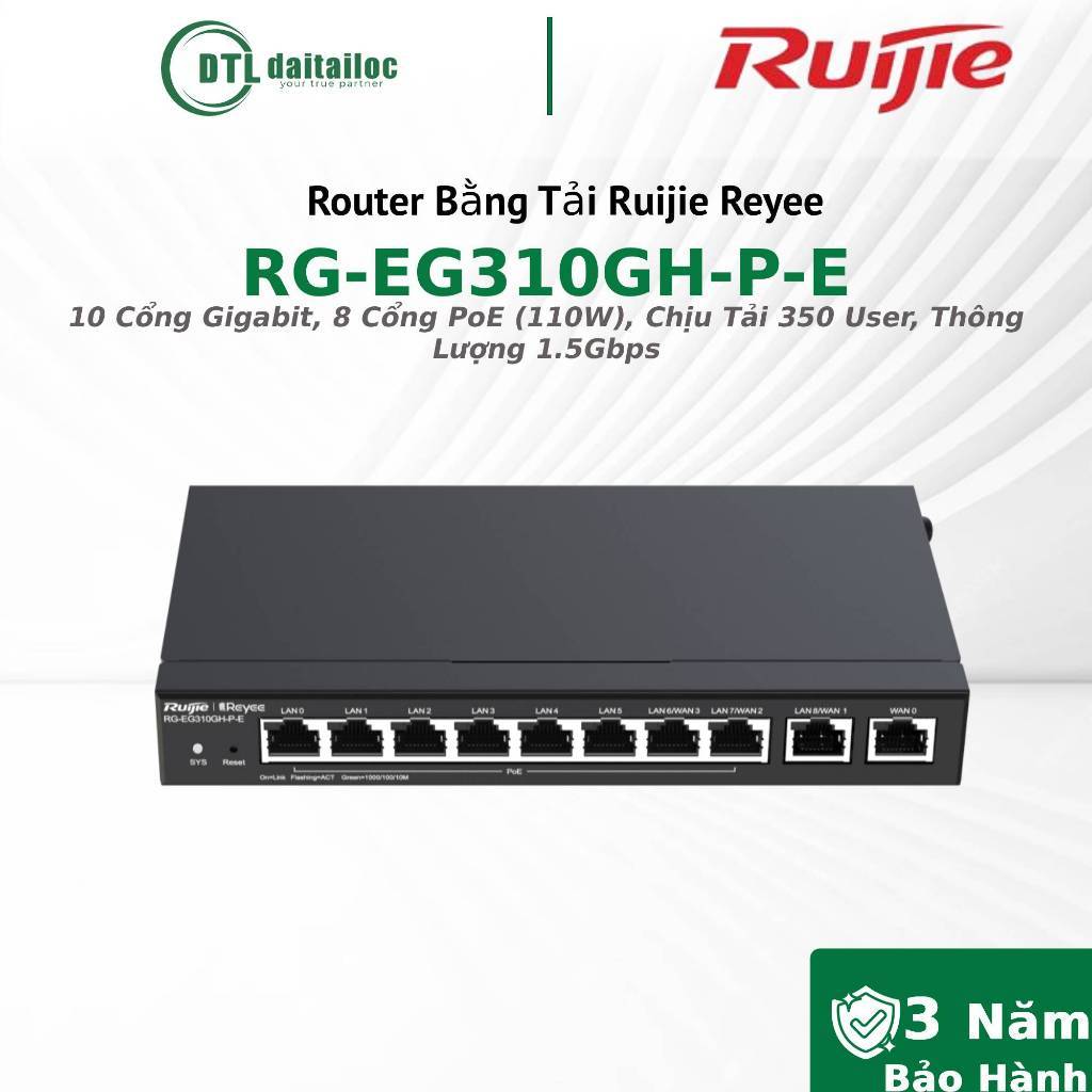 Router Bằng Tải Ruijie Reyee RG-EG310GH-P-E - 10 Cổng Gigabit, 8 Cổng PoE (110W) / Chính Hãng / Bảo 
