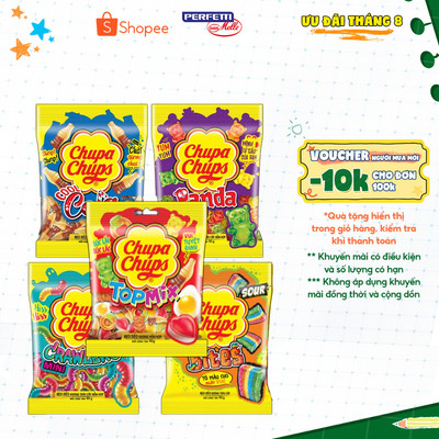 Kẹo dẻo Chupa Chups hương trái cây hỗn hợp, hương cola mang đến vị ngọt, vị chua và đa dạng hình dáng