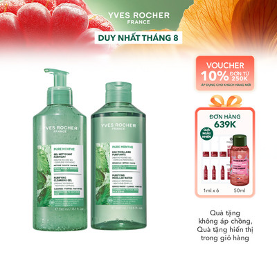 Combo sữa rửa mặt và tẩy trang cho da dầu Yves Rocher Pure Menthe