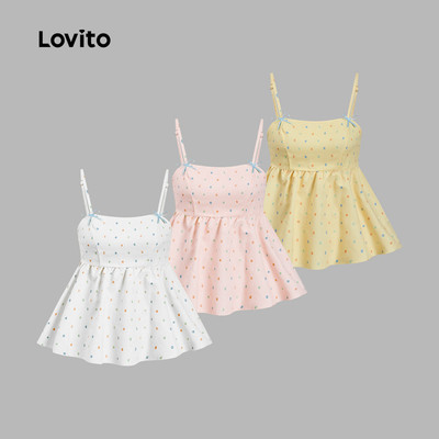 (Kỳ nghỉ) Lovito Áo Tank Top Polka Dot Ren Up Bow Tank Top dành cho nữ L117AD0297