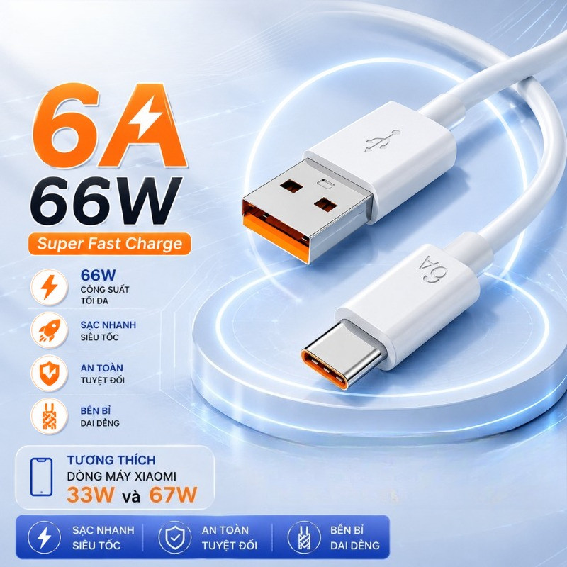 (Dài 1M) Dây Sạc Nhanh 67W / 33W Cáp 6A - Hỗ Trợ Mi Turbo 67W Max