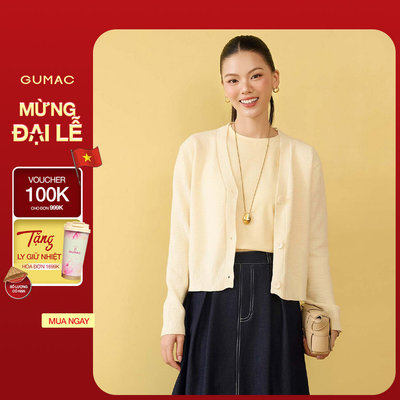 Áo len nữ GUMAC cardigan trơn cổ tim tay dài đính khuy nút nhựa  AF10022