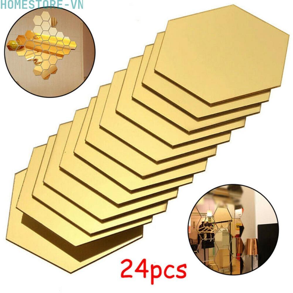 [Homestore]Mirror Wall Sticker DIY Home Stickers Tile Wall 24Pcs Art Decal Decoration