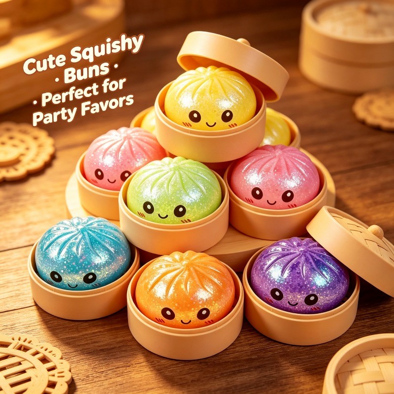 Mô phỏng dễ thương Máy hấp thực phẩm Bun Bóp đồ chơi, Giấy vàng Pectin Bun Squishy, Đồ chơi giải nén