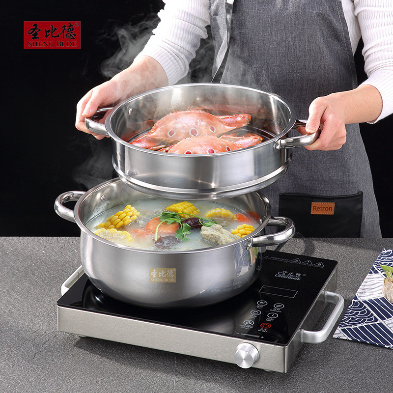 Nồi hấp ba tầng bằng thép không gỉ St. Bead, nồi inox, nồi hấp súp hai tầng gia dụng 30cm.