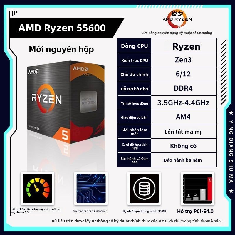 CPU AMD Ryzen 5 5500 5600GT chính hãng hiệu năng mạnh mẽ cho máy tính chơi game giá tốt