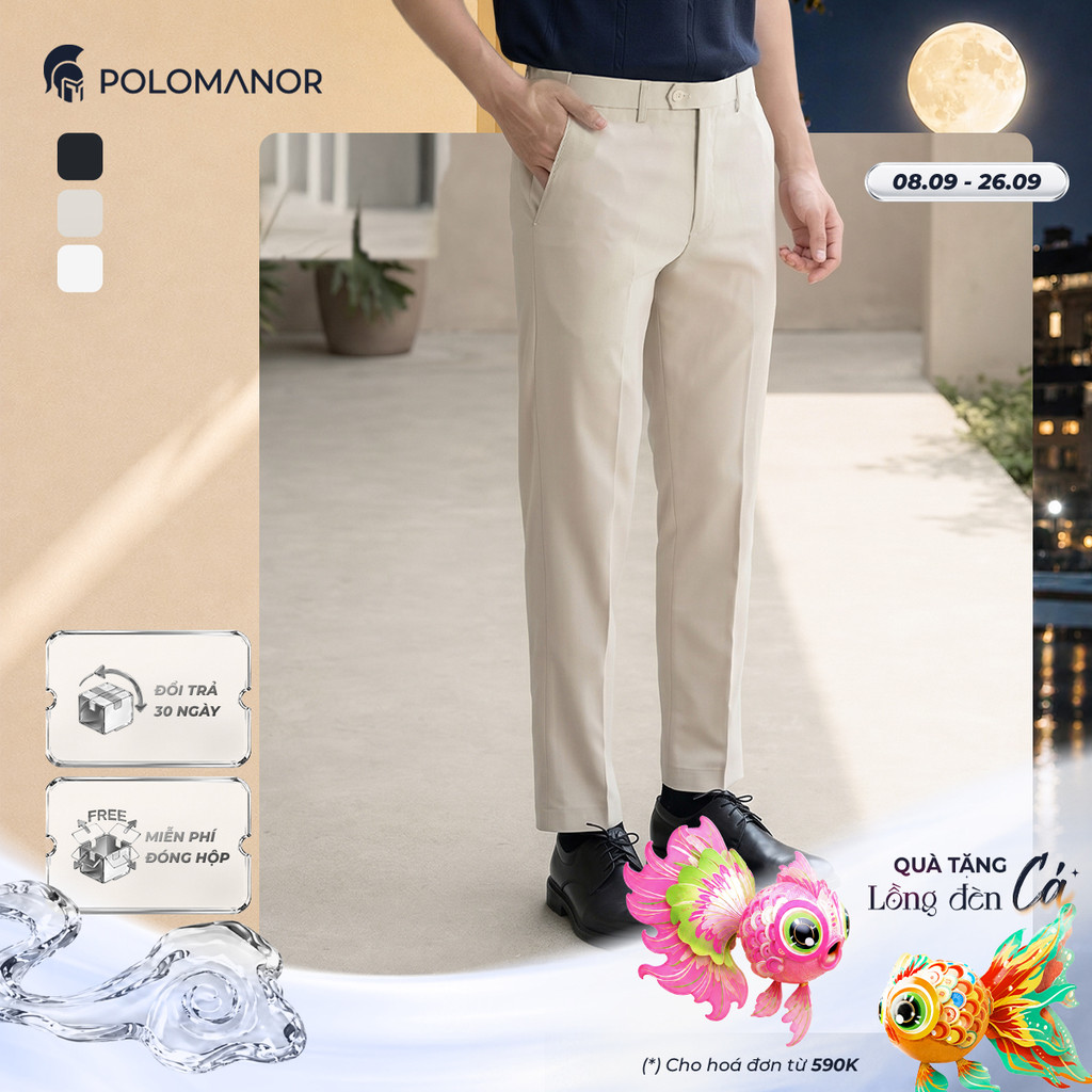 [DEAL LỄ 2/9] [BEST SELLER] Quần dài tây nam POLOMANOR co giãn 2 chiều, xuất xịn, lưng đai chun ẩn, 