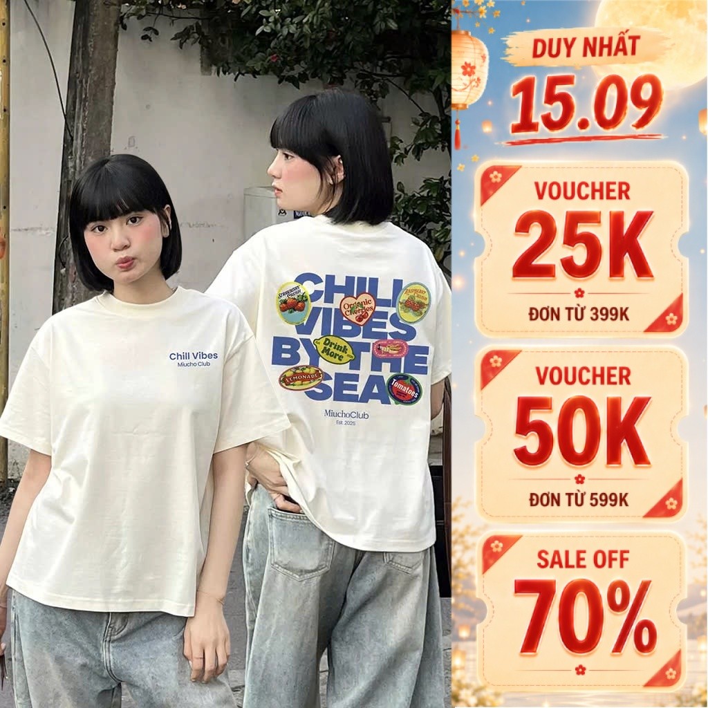 Áo Thun Boxy Miucho Chill Vibes Thoáng Mát Tay Ngắn Cổ Tròn Đứng Form In Mix 2104
