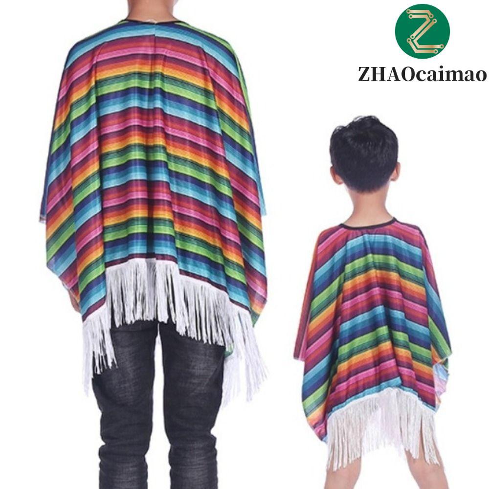 ZHAOCAIMAO Trang Phục Mexico, Sọc Cầu Vồng Halloween Phong Cách Mexico Áo Choàng, Đạo Cụ Cosplay Dân