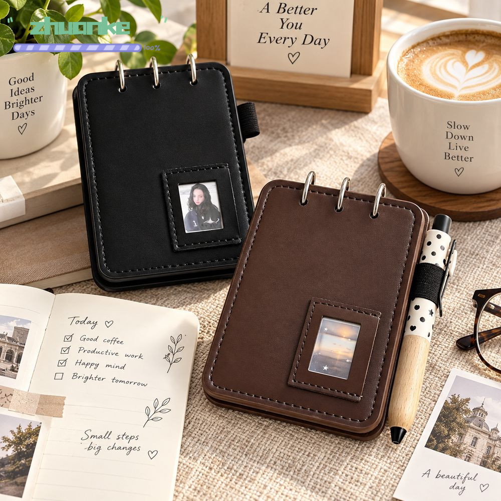 ZHUANPH Da Notebook Cover, Da Có Thể Tháo Rời 3 Lỗ Chất Kết Dính Bao Da, Khe Cắm Ảnh Bền Flip 3 Lỗ F
