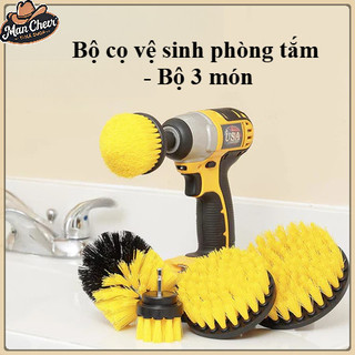  【MANCHER Bộ 3 bàn chải gắn máy khoan đa năng - Vệ sinh chà sàn cầm tay cho nhà cửa nội thất 