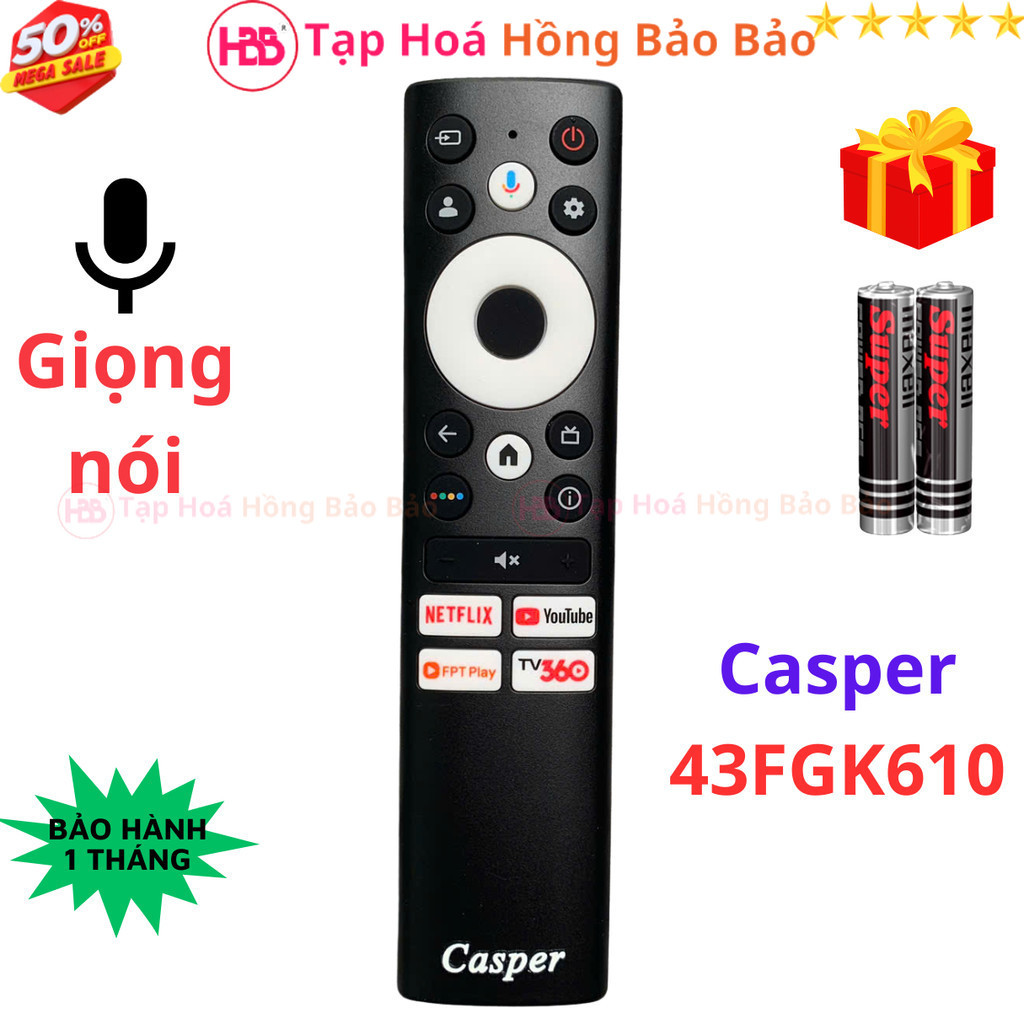 Remote điều khiển tivi Casper Mã 10, giọng nói, casper 43FGK610 - Tặng pin - Tạp Hóa Hồng Bảo Bảo