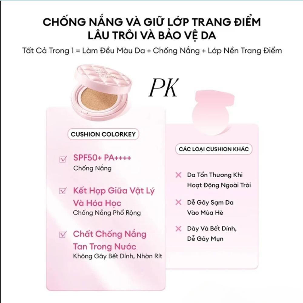 Ảnh 2 của Cushion COLORKEY chống nắng SPF 50+ PA++++ bền màu lâu trôi suốt 24h, che phủ hoàn hảo