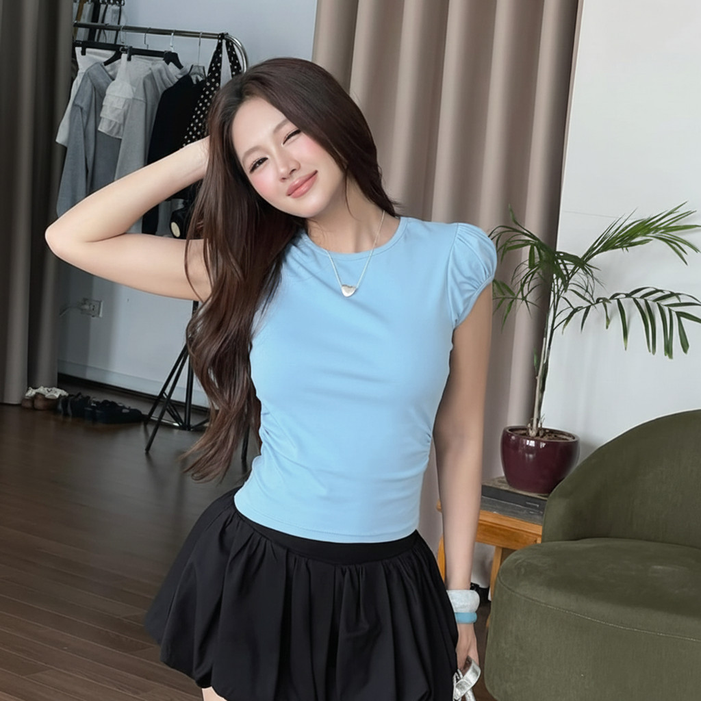 Áo Thun Nữ Tay Ngắn Kiểu Phồng DaaLaa Store Nhún Eo Phong Cách Basic A51491 | BigBuy360 - bigbuy360.vn