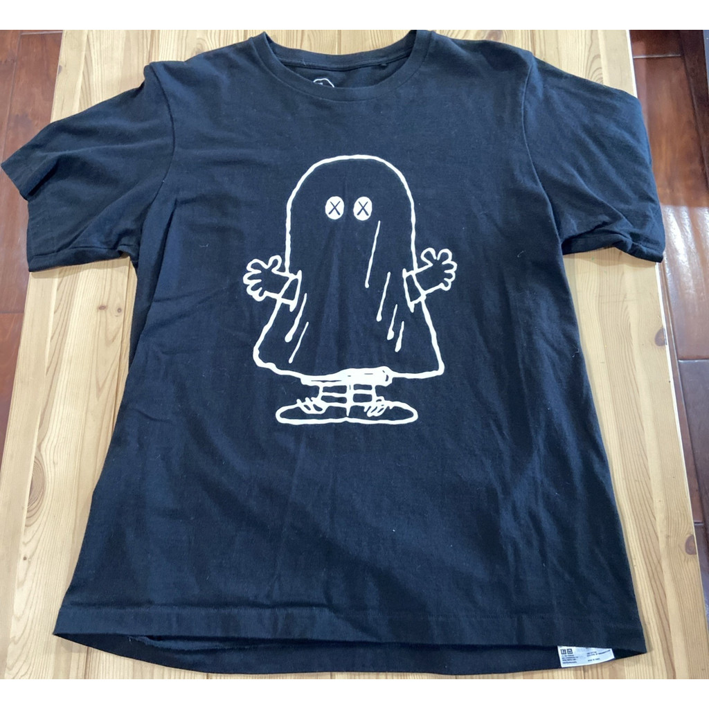 KAWS x Peanut Peeping Pattern Áo thun Ghost Black Loose Simple