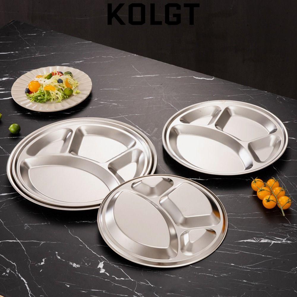 KOLGT 1 Cái Khay Phục Vụ Thực Phẩm, Đĩa Khay Inox Roti Canai, Bền 26 / 28 / 30 / 32 / 35cm 4 Ngăn Ch
