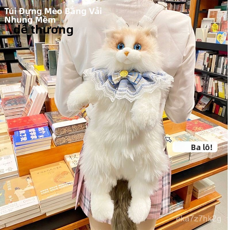 Balo gấu bông hình chú mèo Ragdoll dễ thương cặp sách mèo con nhồi bông mịn màng đồ chơi đóng vai qu