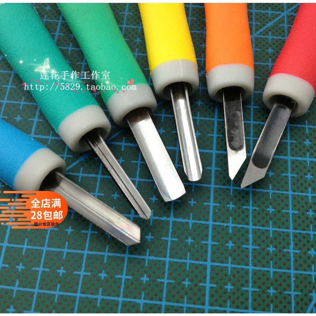 Hebitang Cao Su Tem Khắc Dao Niêm Phong Dao Cong Bóng Dao Tam Giác Ba Sách Bộ Khắc Dao Cao Su Handma