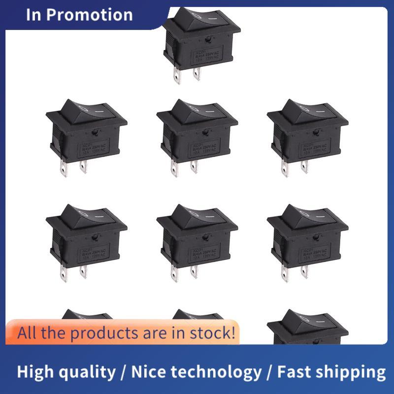 10 Chiếc SPST Mini Đen 2 Pin Rocker Switch AC 125V 10A 250V 6A