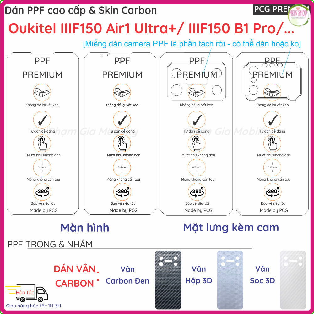 Dán PPF & Skin Carbon cho Oukitel IIIF150 B1 Pro/ Air1 Air 1 Ultra Plus loại trong nhám cho màn hình