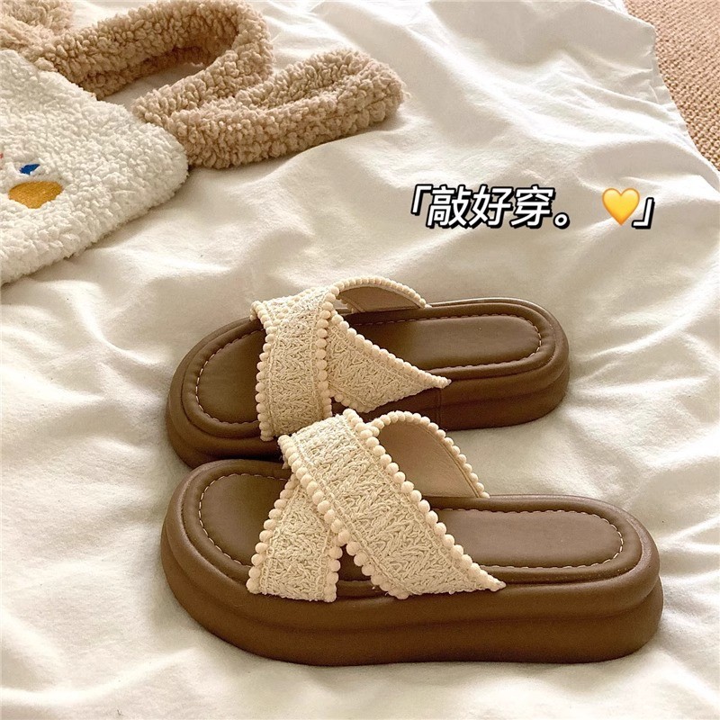 Giày Sandal Đế Dày Đẹp Pháp Nữ Mặc Ngoài 2026 Bohemian Đi Biển Flip-Flops Sandal ELHM