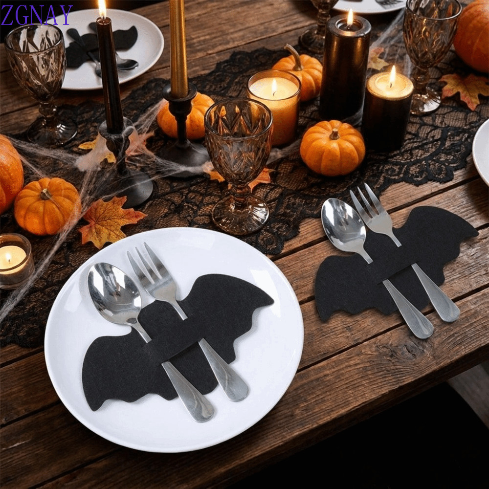 POLOSP 12 Chiếc Halloween Nhện Web Dao Kéo Bao, Túi Dao Kéo Dơi Đen Di Động, Đũa Trang Trí Thiết Thự