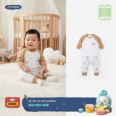 Đồ bộ dài tay cho bé sơ sinh Mompa 0-9 tháng vải Sợi tre Bamboo mềm mại co giãn thoáng khí MP 0385