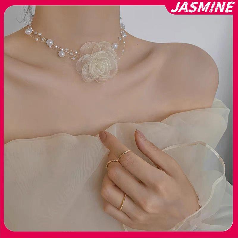 JASMINE Ngọc Trai Lãng Mạn Choker Camellia Nelace Trắng Mùa Hè Xương Đòn Dây Chuyền Với Hoa Ngọc Tra