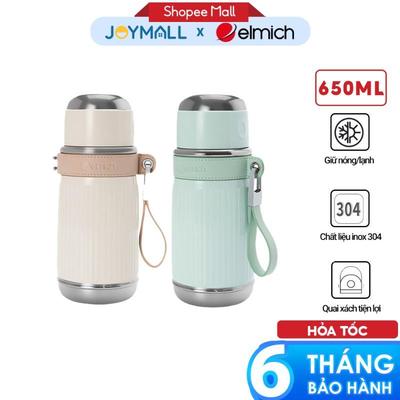 Bình Giữ Nhiệt Inox 304 Elmich EL8387 650ml, Hàng Chính Hãng, Quai Xách Tiện Lợi,Đế Silicone-JoyMall