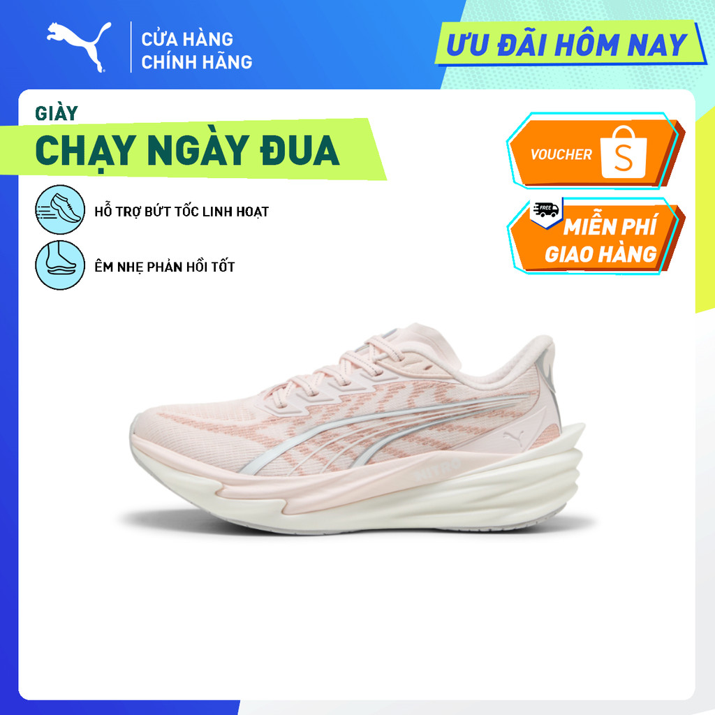 Giày Chạy Bộ PUMA Nữ Deviate NITRO 4 Wns Jasmine Flower-White Màu Hồng