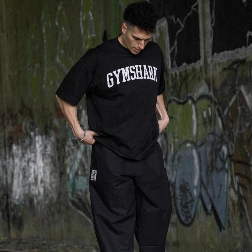 Áo thun tập luyện in chữ GYMSHARK màu đen thoải mái cho nam tập Gym hàng ngày