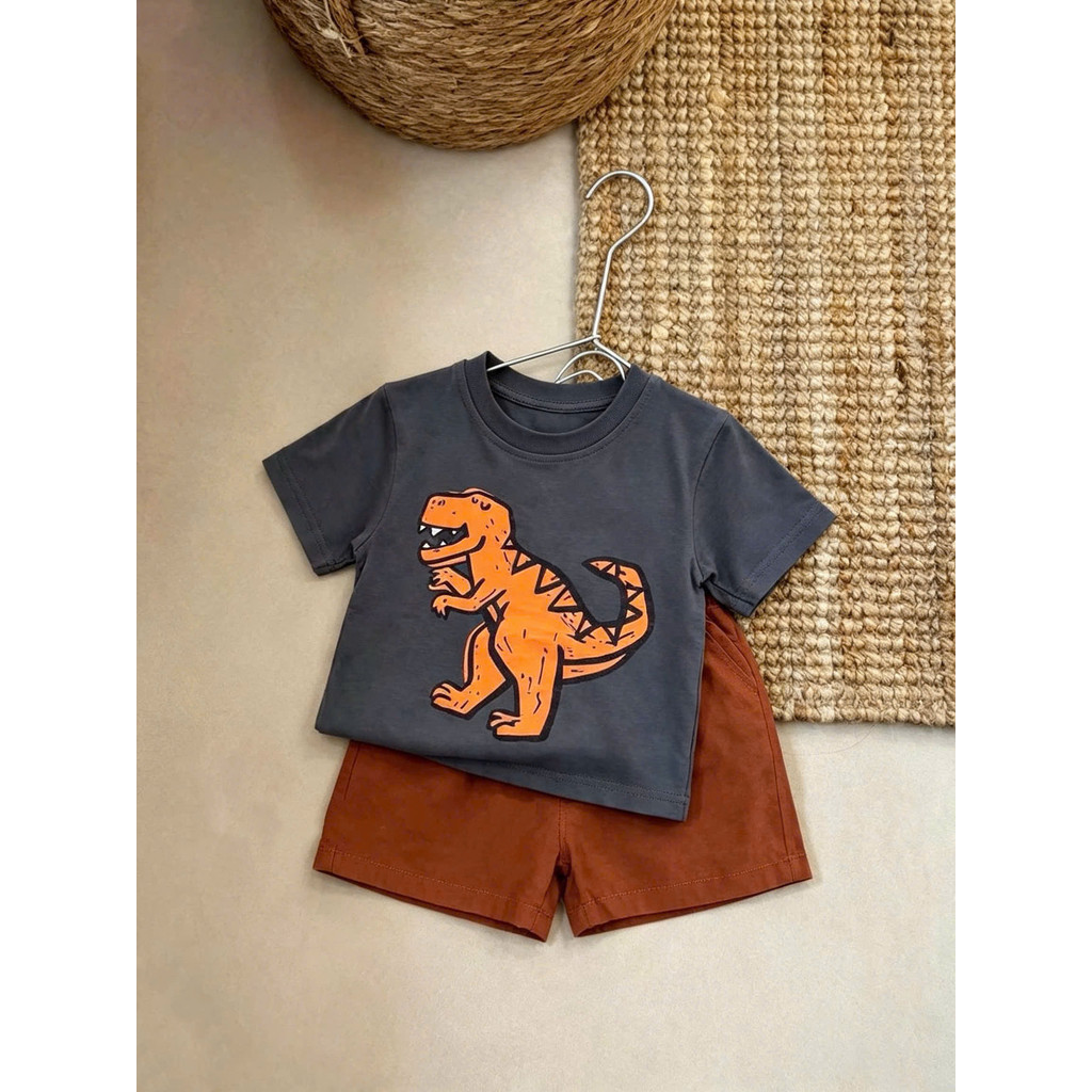 BT1021--Bộ cotton cộc tay KHỦNG LONG CHÌ CAM MAi linh KID 2