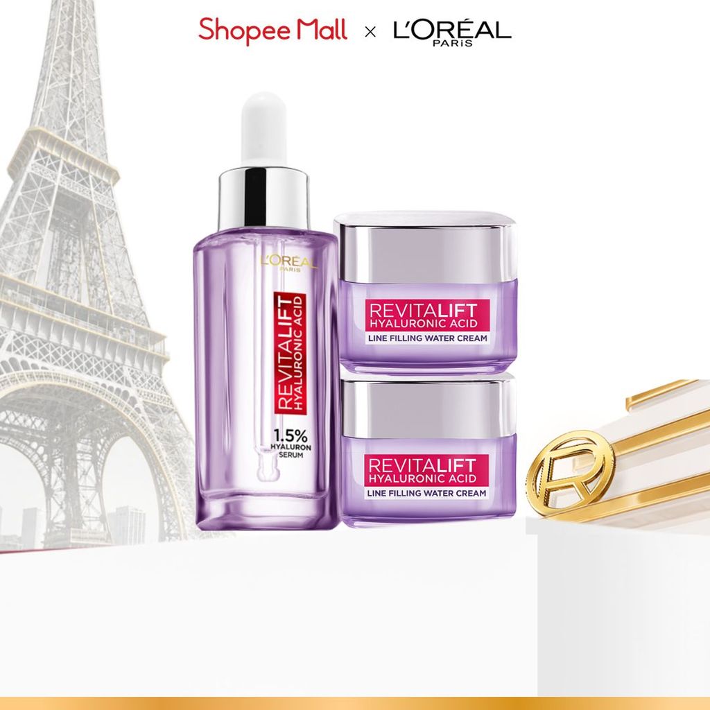 Bộ Serum 30ml và 2 kem dưỡng siêu cấp ẩm và giảm nếp nhăn 15ml x2 L'Oreal Paris Revitalift HA 1.5%