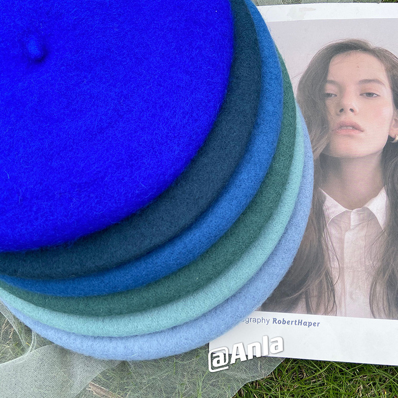 Satomi Ishihara Xanh / Klein Xanh Len Beret Nữ Nhật Bản Phiên Bản Hàn Quốc Phù Hợp Với Màu Kẹo Họa S