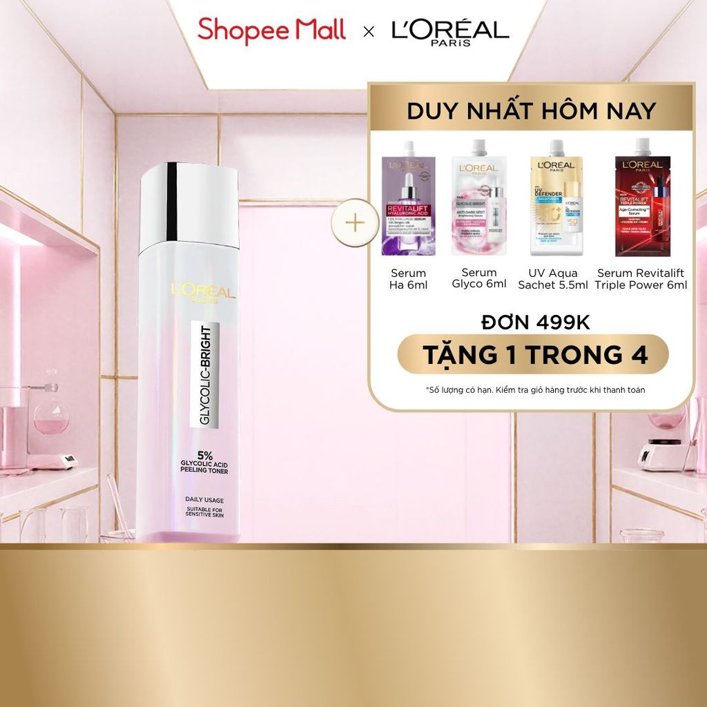 Nước Dưỡng Thúc Đẩy Tái Tạo Da, Làn Da Trông Sáng Và Căng Mịn L’Oreal Paris Glycolic Bright Peeling Toner 128Ml
