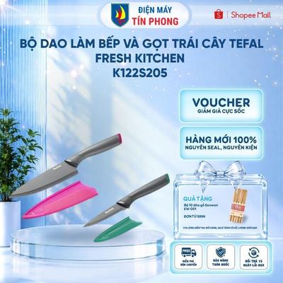 Bộ dao làm bếp và gọt trái cây Tefal Fresh Kitchen K122S205 - 15/9cm - Thép không gỉ phủ chống dính Titanium - Tiện dụng